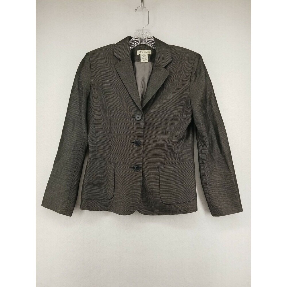 Ann Taylor Petites Suit Jacket Womens Size 4P Lined Dress Brown Wool Blend
